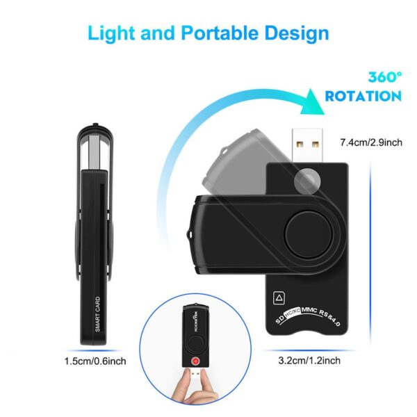 USB Smart Card Reader – SD, TF, SIM, CAC, DOD, MicroSD, ID & Bank Card Adapter - Image 2