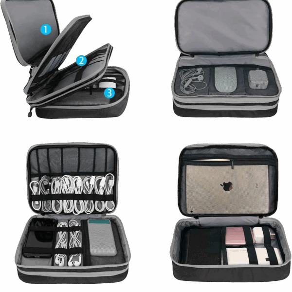 Three-Layer Electronics Accessories Organizer - Travel Tech Pouch 30x23x10 cm - Image 2