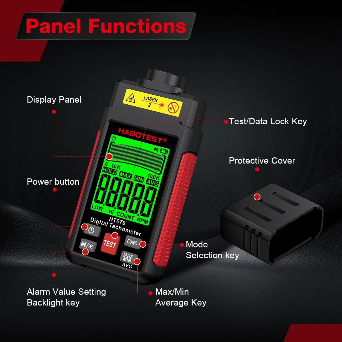 HABOTEST HT670 Digital Laser Tachometer RPM Meter - Image 3