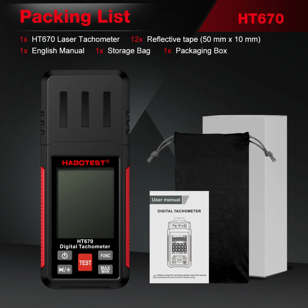 HABOTEST HT670 Digital Laser Tachometer RPM Meter - Image 5
